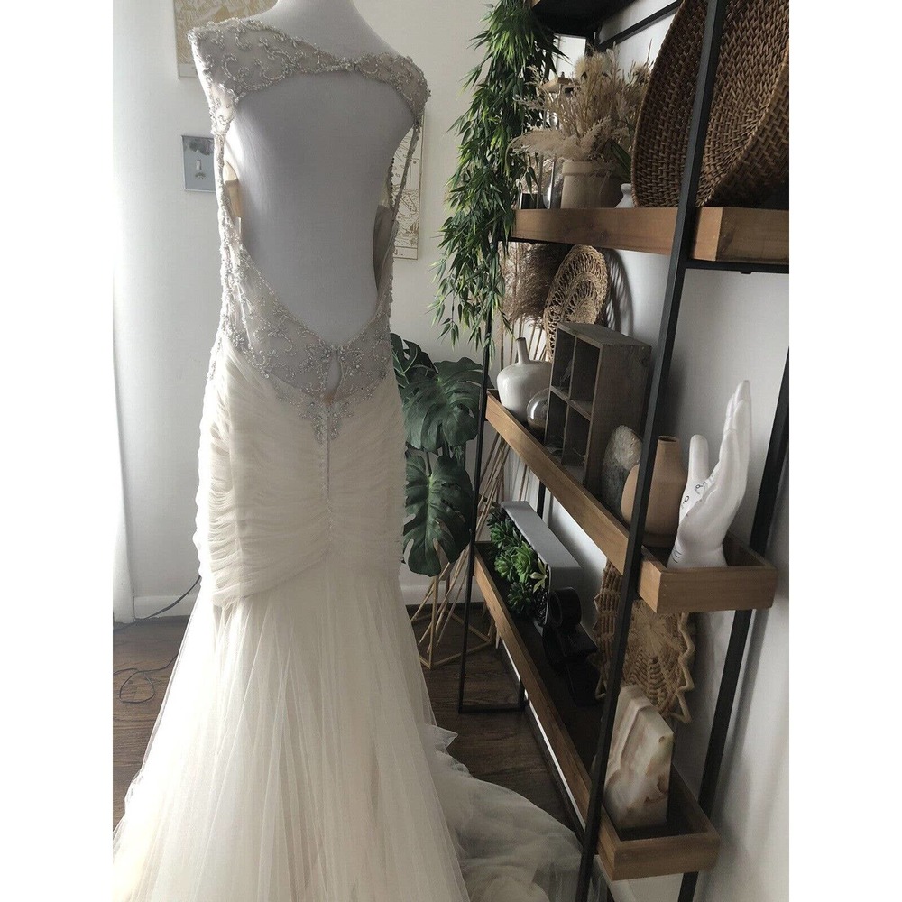 Essence of Australia size 10 French Tulle Satin Diamante mermaid Wedding Dress - Picture 9 of 12